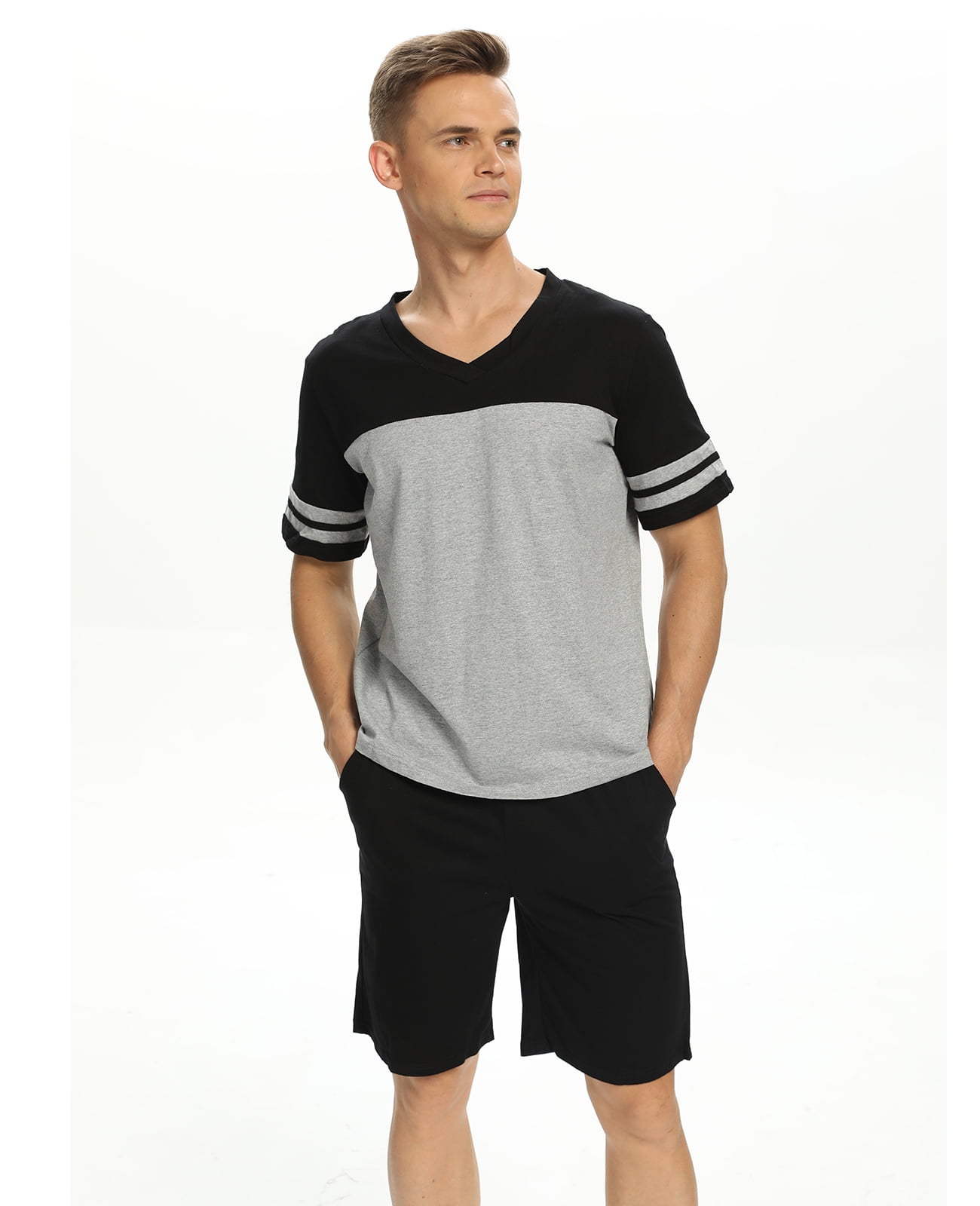 Mens Short Sleeve Pyjamas Set Cotton Rich T-Shirt Shorts Lightweight Lounge PJ