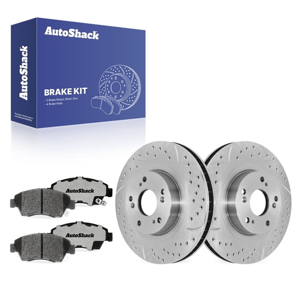 AutoShack Front Vented Drilled & Slotted Silver Zinc Coated Brake Rotors   Ceramic Pads 6-PC Brake Kit Replacement for 2011-2015 Honda CR-Z SilverShield Pro 10.31" (261.9 mm)