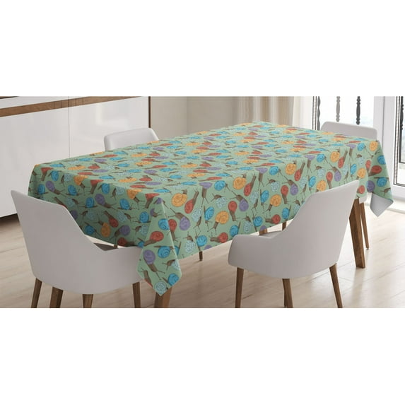 Animal Tablecloth, Hand Drawn Snails and Mollusks with Colorful Vortex Shape Shells Repeating Pattern, Rectangle Satin Table Cover for Dining Room and Kitchen, 60" X 90", Multicolor, by Ambesonne