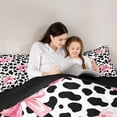 thumbnail image 4 of Manfei Pink Bowknot Queen Comforter Set For Girls,Vintage Farmhouse Cow Print Bedding Comforter Set For Kids,Black Reversible,3-Piece, 4 of 7