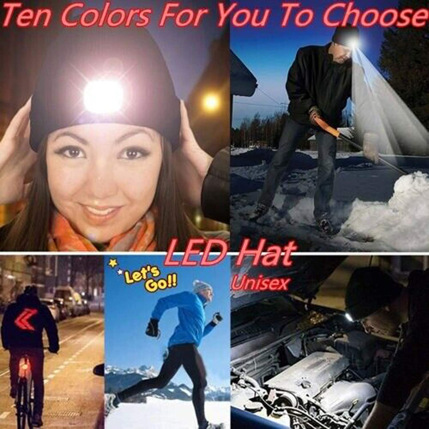 Morttic LED Beanie Hat with Light, USB Rechargeable LED Headlamp Cap, Warm  Winter Knitted Hat with LED Flashlight for Men Women Hiking, Biking, Camping  (Fluorescent Yellow)