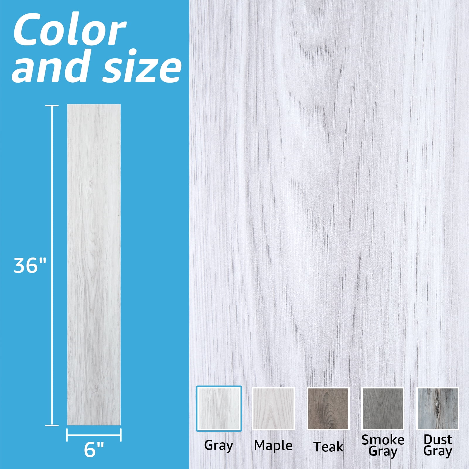 Art3dwallpanel 10Pcs 36''x6'' Peel and Stick Floor Tiles, Luxury Vinyl Plank Flooring Wood Look, Floor Tile Sticker for Bedroom, Living Room, Kitchen, 15 Sq.ft,White/Grey