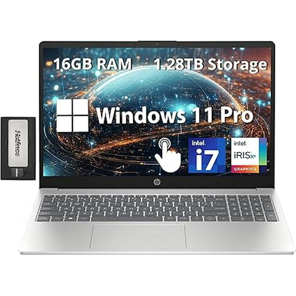 HP 15.6" FHD Touchscreen Laptop, Intel i7-1255U, 16GB RAM, 1.28TB Storage (1TB SSD+288GB Docking Station Set), Intel Iris Xe Graphics, Num Pad, HD Webcam, Wi-Fi 6E, Silver, Win 11 Pro