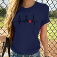 thumbnail image 4 of WREESH Women's Heartbeat Graphic T-Shirt Cute Love Heart Print Casual Short Sleeve Crew Neck Top Navy, 4 of 5