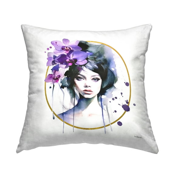 Stupell Industries Woman with Purple Orchids Square Decorative Printed Throw Pillow, 18 x 18