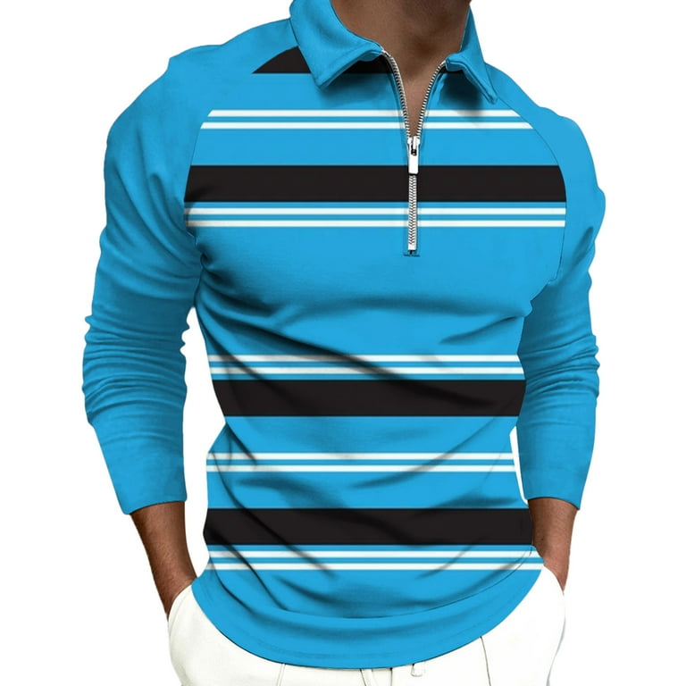 Men polo shirt block stripes, Blue tones