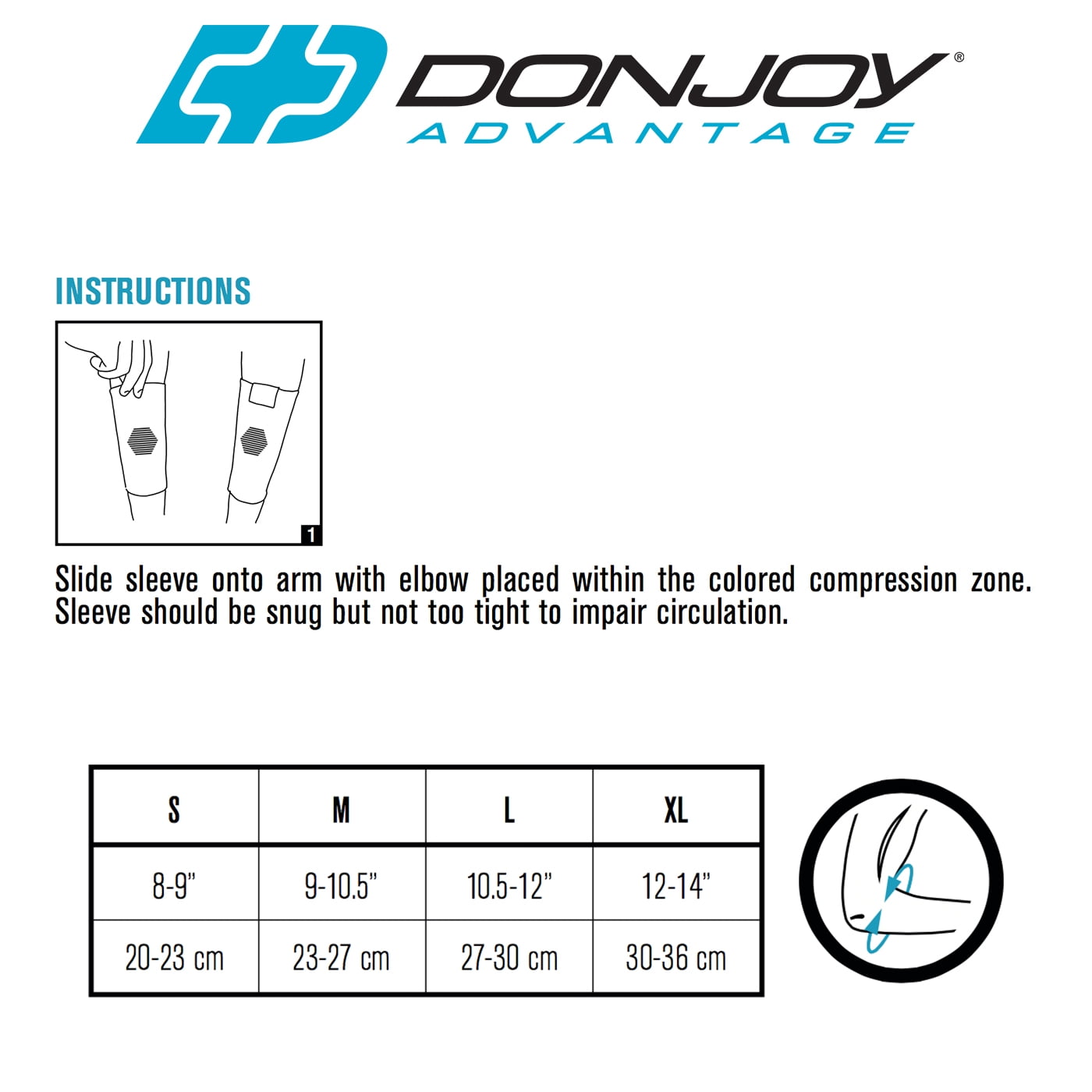 donjoy advantage da161es01-tan-xl elastic elbow sleeve for strains, sprains, swelling, panels for free movement, tan, xl fits 12", 14"