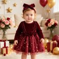 thumbnail image 2 of Baby Girls Long Sleeve Velvet Tulle Dress Set Star Print Skirt Ruffle Bow Detail with Matching Bow Headband, 2 of 6