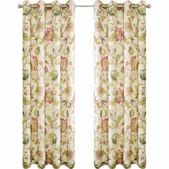 Ellis Curtain 100% Polyester Brissac Colrful Jacobean Pattern Grommet Curtain Panel Lined 50" x 63" Red
