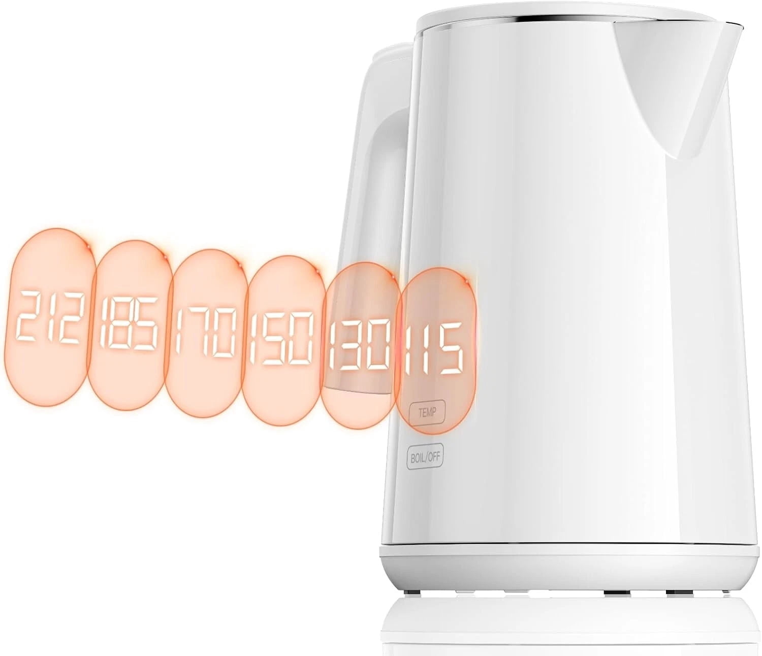 Electric Kettle 1.0L | 7 Temp Control, Cool Touch, Keep Warm, Auto Shut-Off-WHITE