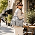 thumbnail image 5 of Nylon Tote Bag Waterproof Large Capacity Multi Pocket Travel Handbag Crossbody Bag for Outdoor Camping(Grey-50x35x13cm), 5 of 5