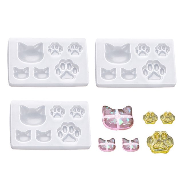Paquete de 3 moldes de resina, moldes de fundición de joyería, molde colgante de silicona, moldes de resina, fabricación de joyas, herramientas artesanales DIY, pata de gato