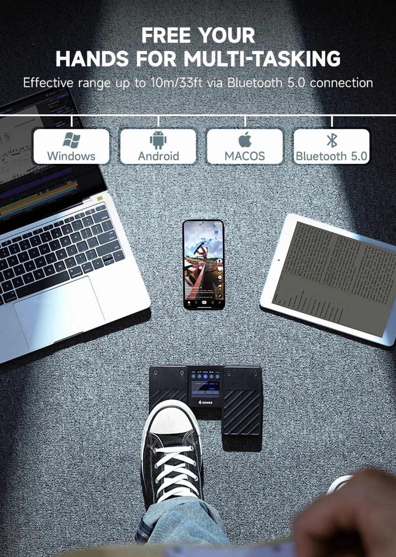 Donner Bluetooth Page Turner Pedal for ForScore, Guitar Pro, 5 Modes, Compatible with Windows/Mac/Android, USB-C Charging