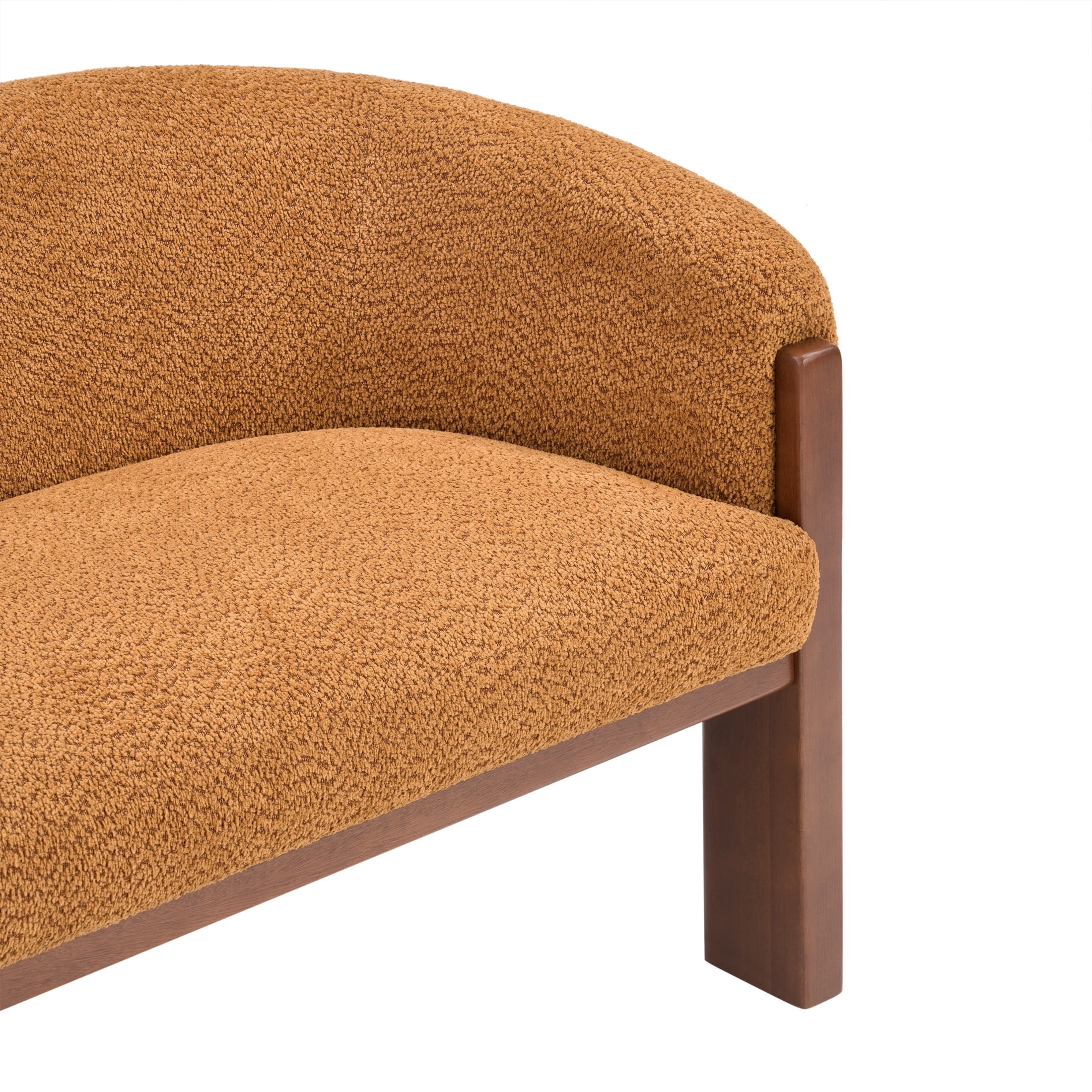 Christopher Knight Home 63.25" Modern Curved Boucle Loveseat Sofa with Wood Legs, Walnut+Caramel