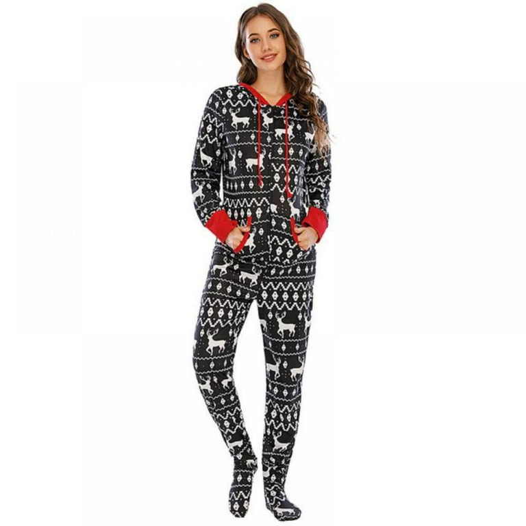 Parent child Pajamas Onesies Hooded Sleepwear Christmas Theme Classic Printing New Year Loungewear Autumn Winter Homewear for Men Women Kids