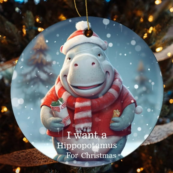 I Want A Hippopotamus for Christmas Ceramics Ornaments Animal Themed Double-Sided Ceramics Ornaments Christmas Home Office Tree Decorations Housewarming Gift