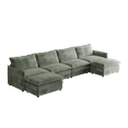 thumbnail image 4 of Corduroy Fabric 4-Seater Comfy Cloud Couch with 2 Movable Footrest for Living Room,Oversized Deep Seat U-Shaped Couch Set, Upholstered Large Size Deep Seat Sofa with 4 Cushions (Green), 4 of 11