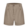 thumbnail image 4 of Olyvenn Stylish Linen Shorts for Women Dressy Casual Elastic High Waist Work Shorts Baggy Beach Summer Wide Leg Short Pants Pockets Khaki L, 4 of 8