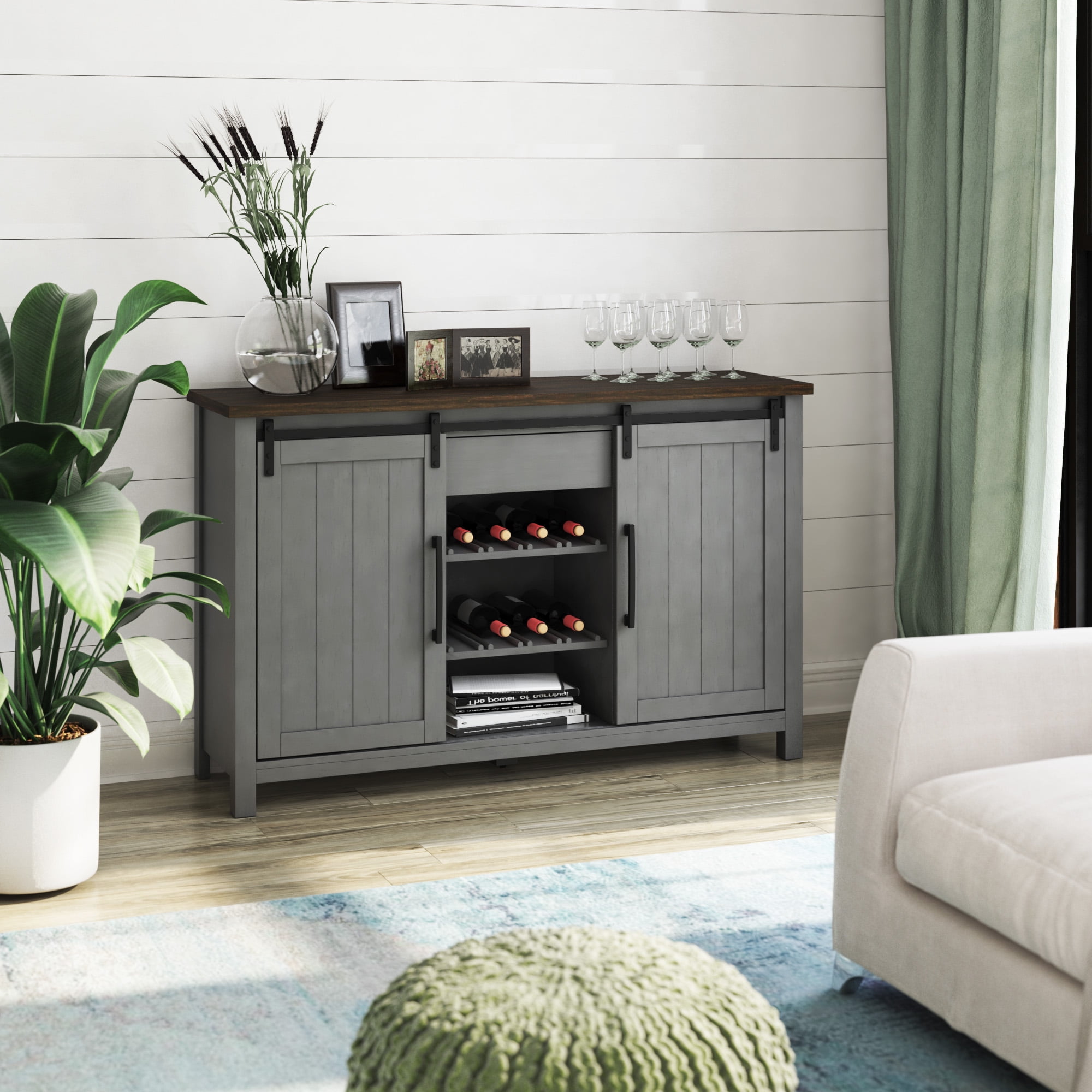 Sideboard with Optional Wine Storage, Antique Gray