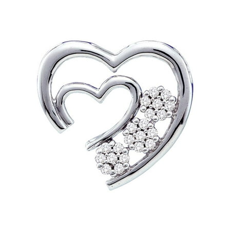 Diamond Open Heart Pendant - 10kt White Gold Womens Round Diamond Open Double Heart Love Pendant 1/12 Cttw