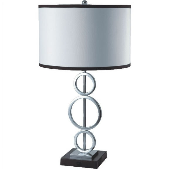 NEW Chrome Ring Body  with White & Espresso Fabric Shade Finish 29" Table Lamp 8323