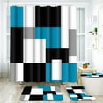 thumbnail image 2 of FRAMICS Blue Geometric Shower Curtain Sets with Rugs, 16 Pc Modern Abstract Checkered Bathroom Sets, Waterproof Fabric Bathroom Curtain Decor with Hooks, 2 of 9