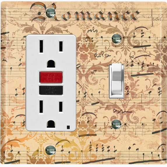 Metal Light Switch Plate Outlet Cover Music Note Wallpaper Damask MUS001