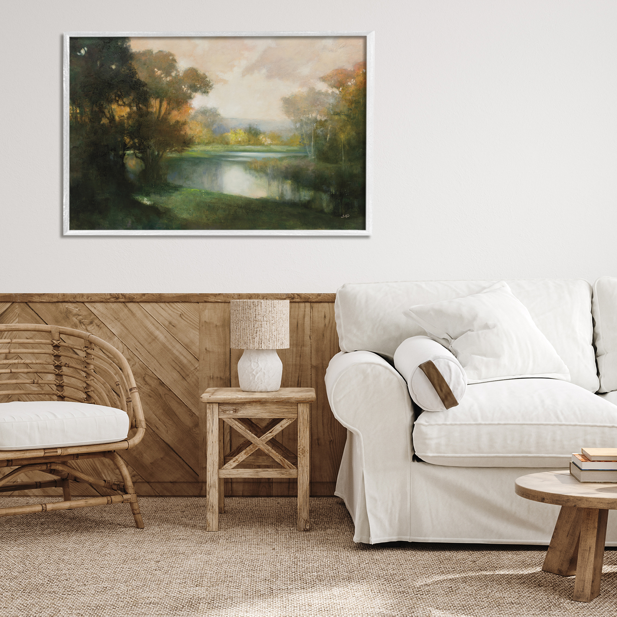 Stupell Industries Lakeside Morning in Autumn Light White Framed Giclee Art, design by Julia Purinton