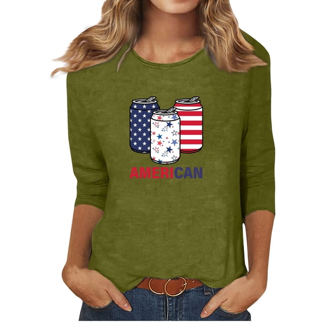 Blusas para Mujeres Casual 3/4 Manga Cuello Redondo Impreso Suelto, Mujer 3/4 Manga Tops Y Blusas para Diario