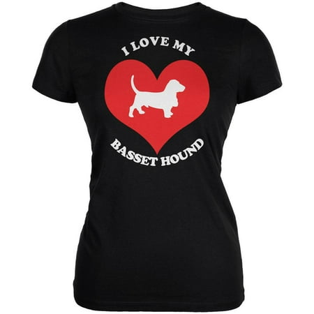 Valentines I Love My Basset Hound Black Juniors Soft T-Shirt -