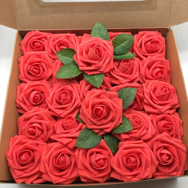 Caja de regalo de rosas de espuma de polietileno, 25/50 unidades, flores artificiales falsas, decoración de boda, flores para sujetar