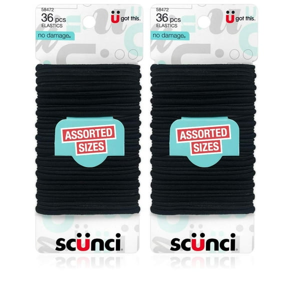 2 packs-Scunci No Damage Assorted Size 4mm & 2mm Elastics, 36 Count
