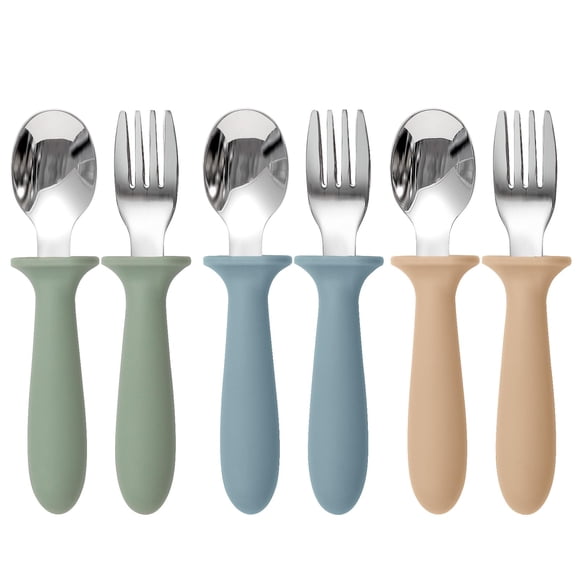 Set de utensilios para bebé Eascrozn de 6 piezas con mango de silicona