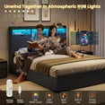 thumbnail image 4 of Queen Size Bed Frame with Bookcase Headboard and Charging Station, Wooden Platform Bed Frame with LED Lights and 4 Drawers, Queen Beds for Bedroom, No Box Spring Required, Black, 4 of 10