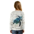 thumbnail image 2 of Xixirimido Blue Turtle Woodgrain Print Girls Long Sleeve Shirts Casual Crew Neck Tunic Tops Tie-hem Basic Tunic Blouses Fashion 3D Graphic Tees, Size 7-8, 2 of 7