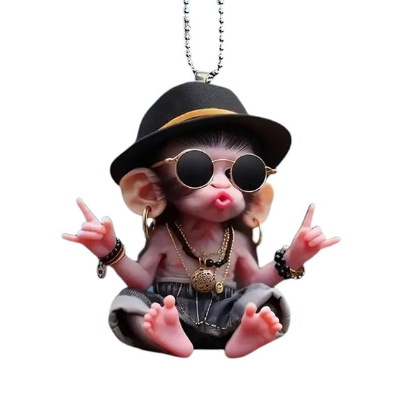 Funny Acrylic Monkey Wear Sunglasses Ornament Car Mirror Hanging Decoration, 2d Flat Car Rearview Mirror Ornament Hanging Car Interior Accessories for Monkey Lovers