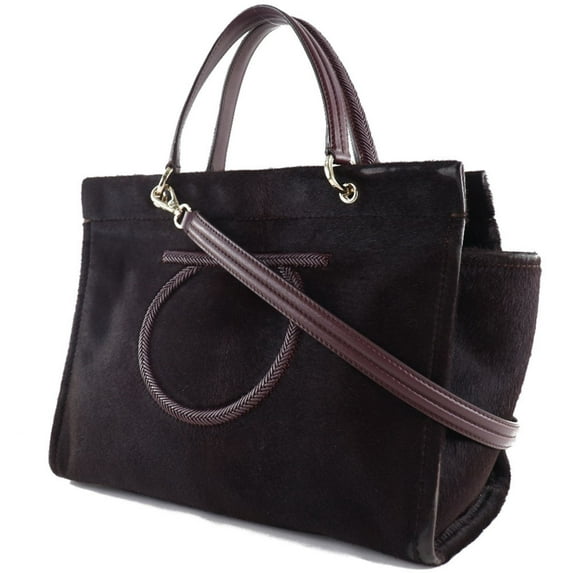 Pre-Owned Salvatore Ferragamo Gancini 2WAY Shoulder EE-21 H237 Harako x Calf Brown... (Fair)