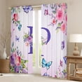 thumbnail image 2 of Homewish Girls Monogrammed P Black Out Curtains, Romantic Garden Rose Flower Curtains Pack of 2 (42x63 Each), Cartoon Butterfly Animal Bedroom Curtains, Window Curtains Decor, 2 of 6