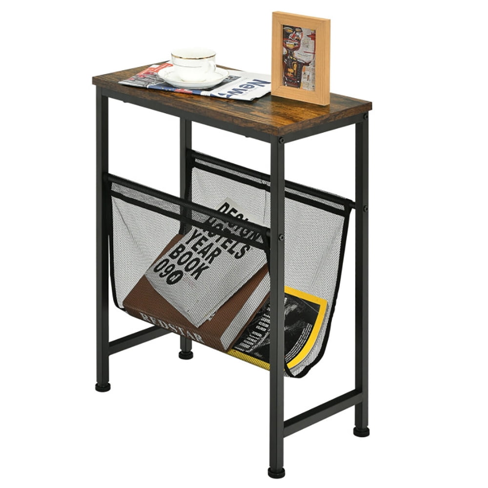 Finihen End Table, Sofa Side Table, Bed Side Table, Narrow End Table with Magazine Holder Sling for Small Space, Living Room, Bedroom, Brown Finihen End Table, Sofa Side Table, Bed Side Table, Narrow End Table with Magazine Holder Sling for Small Space, Living Room, Bedroom, Brown