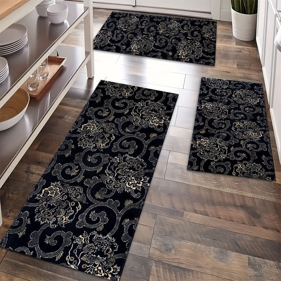 Kitchen Rugs Sets of 3 Non Slip Washable Kitchen Mats for Floor, Waterproof Kitchen Runner Rug, Floor Mat Carpet for Entryway, Laundry, Sink, Hallway, Bathroom