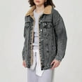 thumbnail image 5 of Women's Sherpa Fleece Denim Jakcets Casual Button Up Long-sleeved Solid Color Denim Coat Jacket, 5 of 8