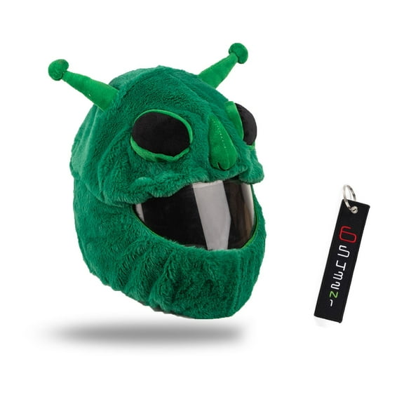 x xotic tech Motorcycle Helmet Cover Cartoon Fluffy Plush Set Suitable for Battery Bike Motorcycle Racing Full Helmets for Girls and Boys Gifts 4 Free Keychain (Alien)