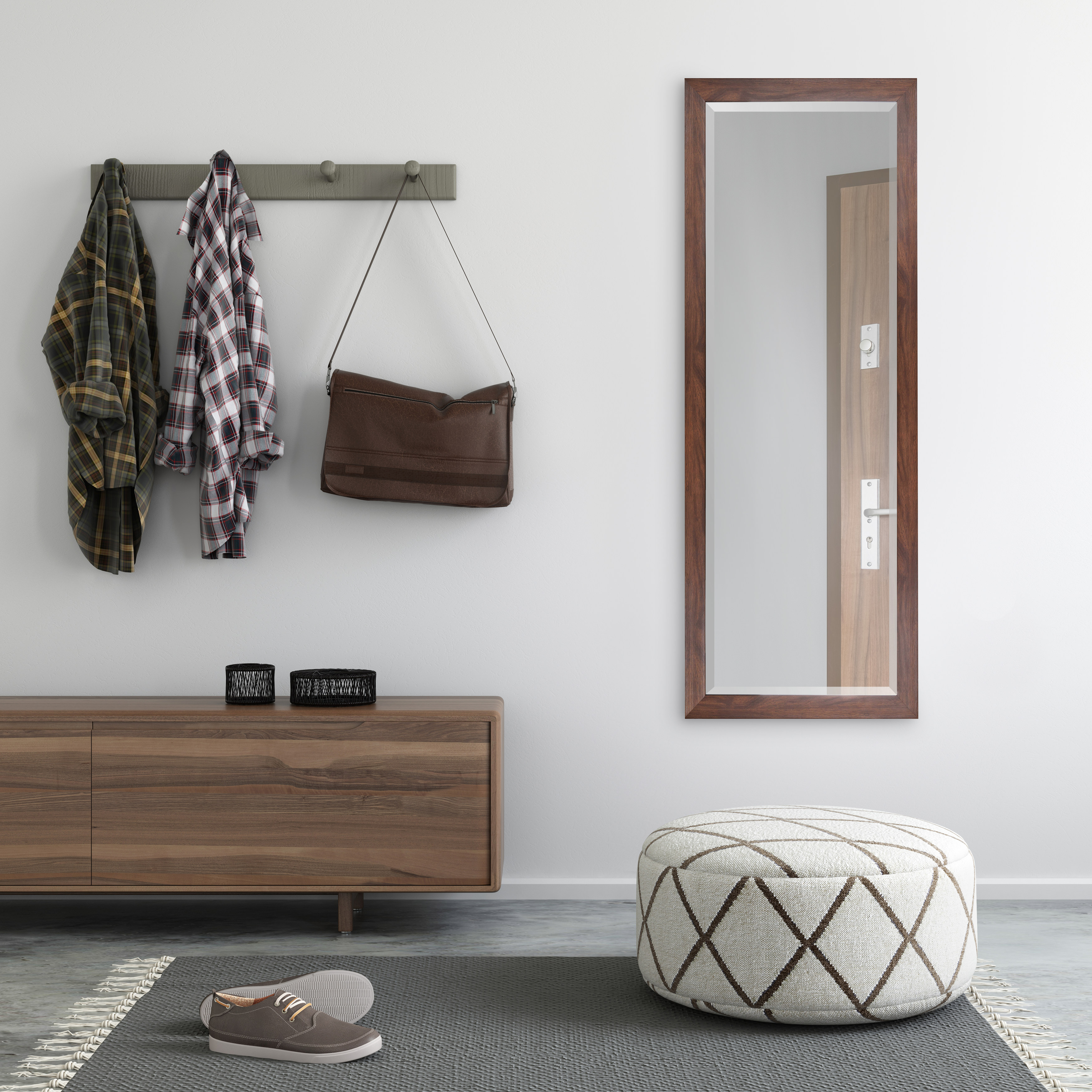 DesignOvation Beatrice Transitional Framed Panel Wall Mirror, 19 x 51,  Walnut Brown, Chic Full Length Mirror for Wall