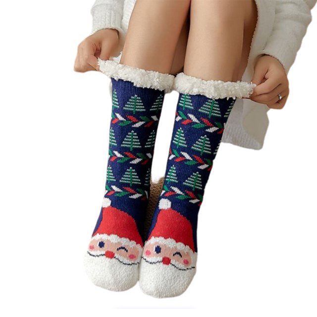 Sonducket Calcetines cálidos navideños para mujer, lindos dibujos animados de felpa, Otoño Invierno, cómodos, cómodos, antideslizantes, calzado para Medias Papá Noel azul Sonducket AP013038-05