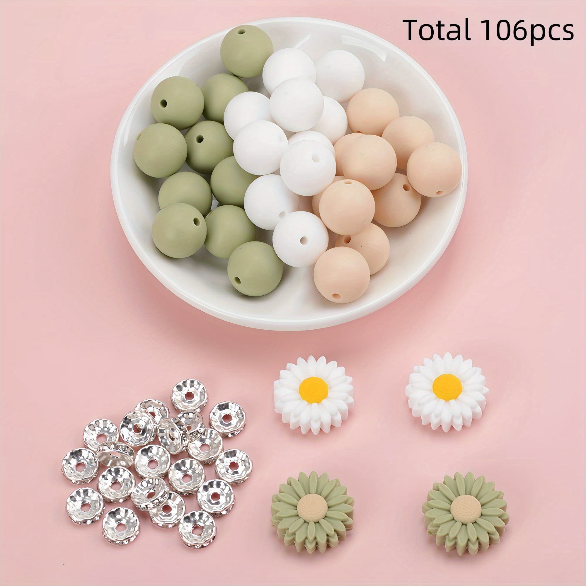 106pcs Daisy Silicone Jewelry Kit - Mixed Beads Set for DIY Crafts and Decor