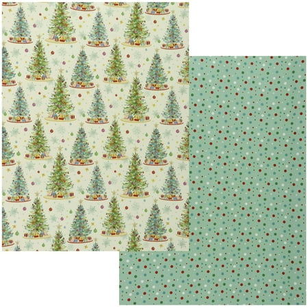 The Pioneer Woman Christmas Wrapping Paper, Two Rolls, 30in x 90 Sqft, Trees and Dots