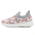 thumbnail image 5 of Djtdsds Toddler Boys Girls Plaid Knit Sock Shoes Breathable Slip On Lightweight Casual Walking Sneakers Color:Pink,Size:9-10 Years, 5 of 9