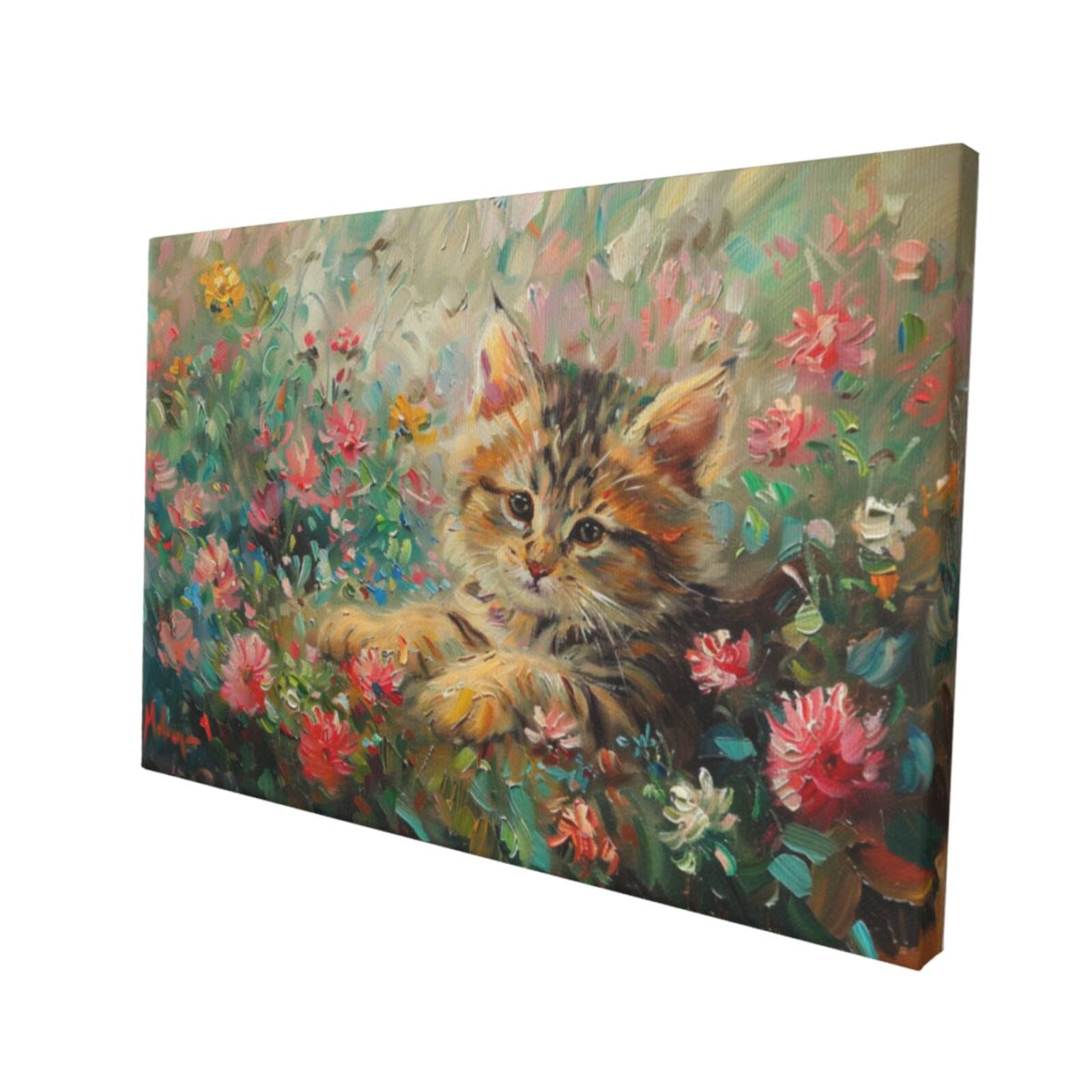 12x18 inch Cats In The Flowers Frameless Canvas Painting Prints,Garden,Bedroom,Study,Children'S Room Wall Art Decor Poster,Vintage Cats In The Flowers Art Decor Paintings,Gift For Cat Lovers
