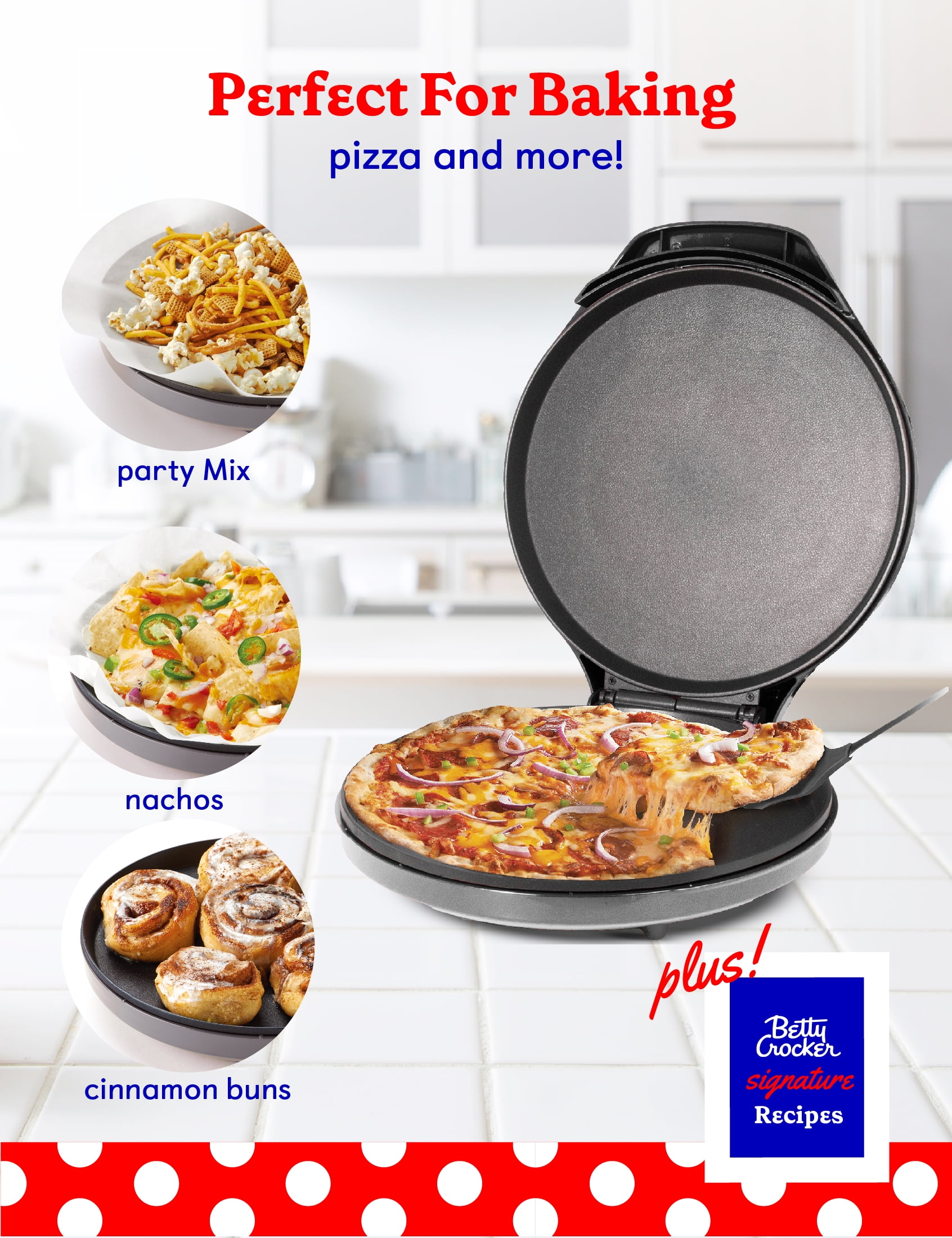  Betty Crocker Pizzera para encimera, máquina para hacer pizza  de 1440 vatios para el hogar, BC-2958CR : Todo lo demás