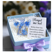 Forget Me Not Dried Flower Angel Keepsake Mini Resin Figurine with Sympathy Card,Angel Figurine with Organza Bag and Sympathy Card, Memorial Pocket Hug Token for Loss of Loved One Remembrance
